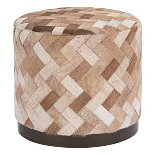 Braided Natural Hide Round Stool For Sale