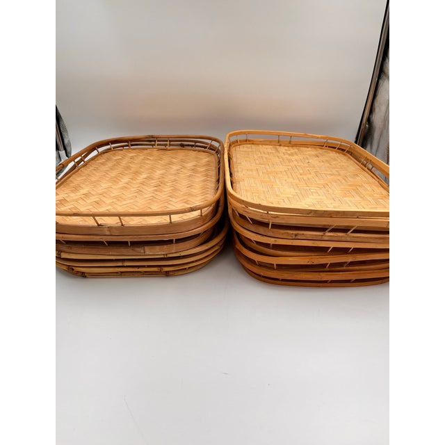 1970s Woven Bamboo and Rattan Gallery Trays - Set of 10 For Sale - Image 12 of 12