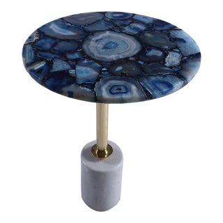 Petite Blue Agate Side Table With Marble Base For Sale
