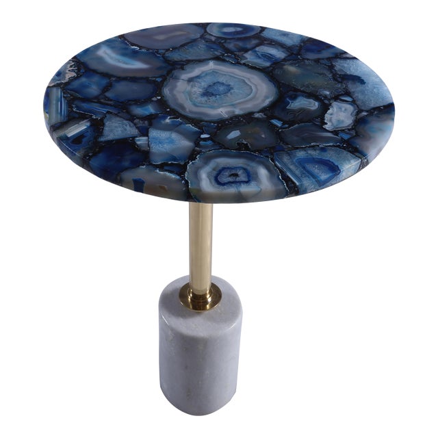Petite Blue Agate Side Table With Marble Base For Sale