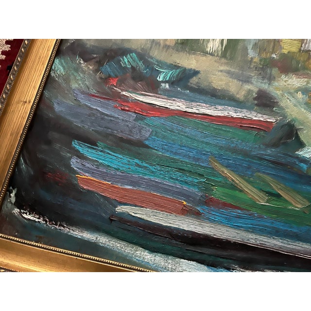 Mid Century Abstract Seascape Painting Vintage Mod For Sale - Image 4 of 8