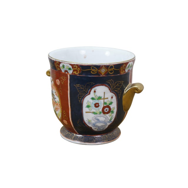 Chinese Pair Chinese Imari Style Handled Cachepots Planters Jardinieres Urns 7" For Sale - Image 3 of 14