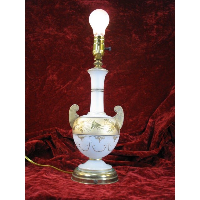 Table Lamp Glass Urn Vase Antique Bohemian Moser Gold Leaves For Sale - Image 6 of 18