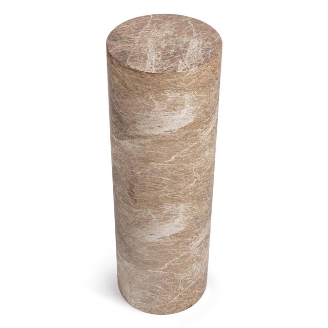 Contemporary Taupe Faux Marble Pedestal Large For Sale - Image 3 of 6