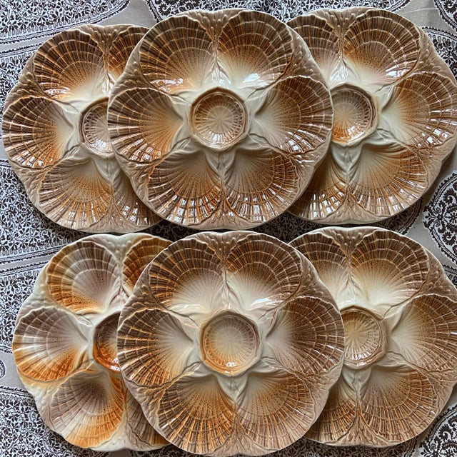 French Majolica Oyster Shell Plates from Sarreguemines, 1950s, Set of 6 For Sale - Image 11 of 11