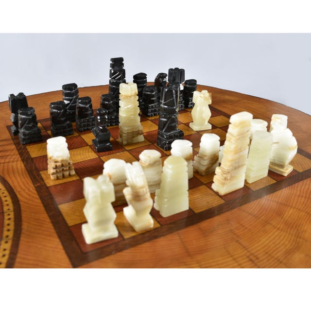 Hand Made Chess and Cribbage Live Edge Game Table on Tree Stump With Pieces For Sale - Image 15 of 17