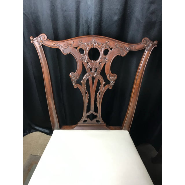 Carved Mahogany Chippendale Dining Chairs, Set of 6, White Faux Leather For Sale - Image 10 of 12