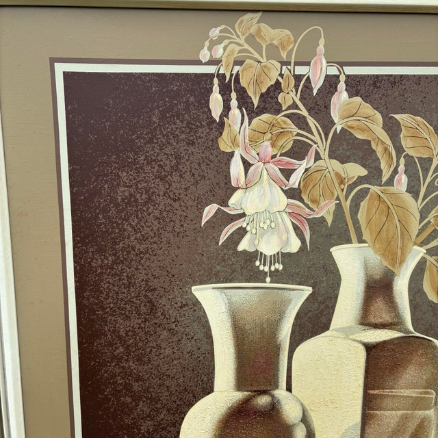 Vintage Letterman Large Framed Flowers and Vases Still Life Canvas Painting For Sale - Image 4 of 11