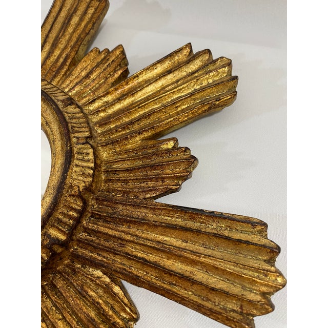 1950s Italian 14.5" Giltwood Sunburst Wall Mirror For Sale - Image 11 of 18