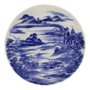Blue & White Landscape Japanese Large Plate, 19th Century