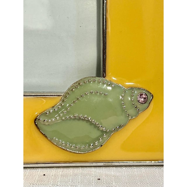 Vintage Palm Beach Regency Yellow Enameled Photo Frame With Sage Green Sea Shells Incrusted With Crystals For Sale - Image 4 of 7
