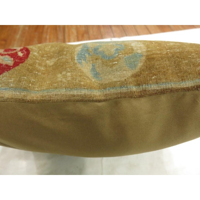 Chinoiserie 19th Century Camel Soft Blue Chinese Rug Pillow For Sale - Image 3 of 4