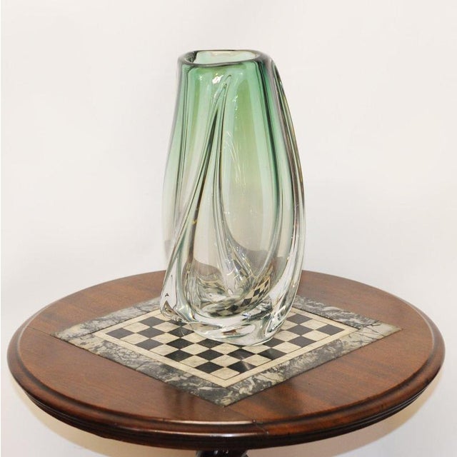 Glass Green Lead Crystal Vase from Val Saint Lambert, 1950s For Sale - Image 7 of 8