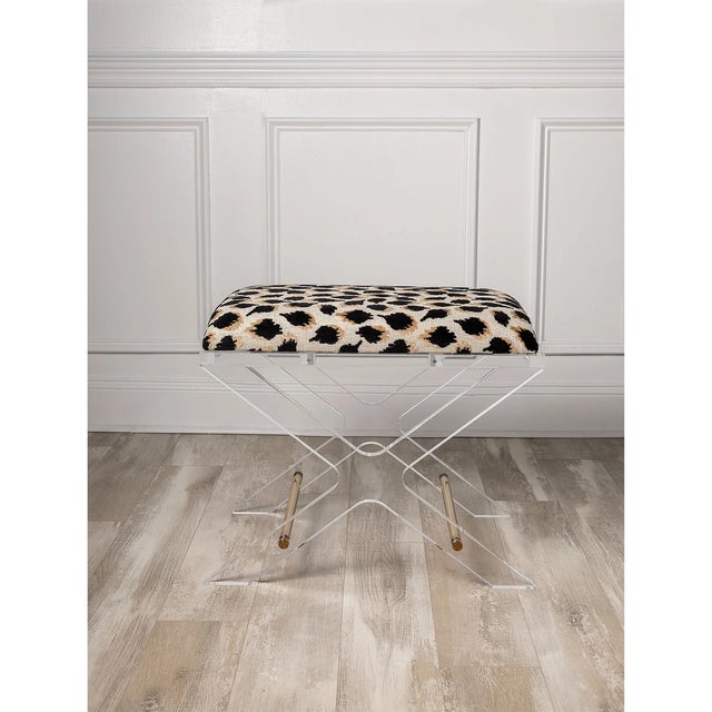 Mid-Century Modern Delano Gold Ocelot Black Lucite X-Bench For Sale - Image 3 of 5