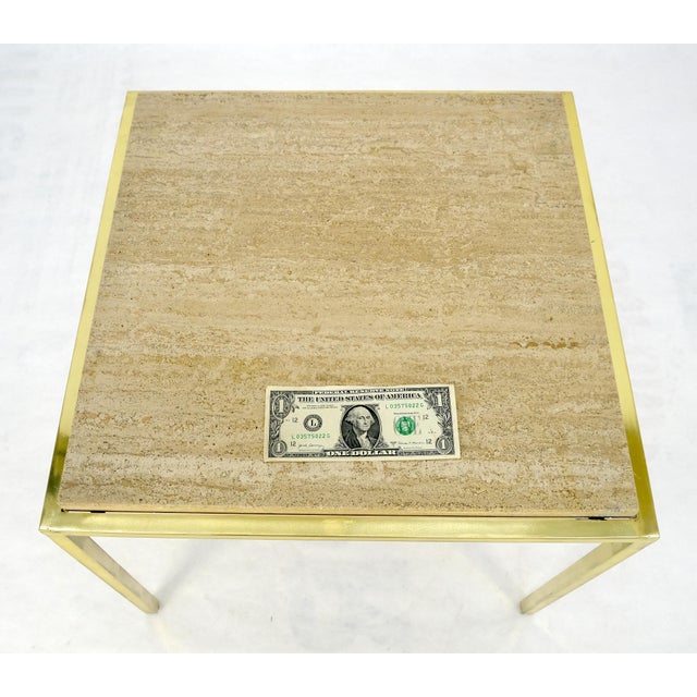Mid Century Modern Brass & Travertine 19x19” Square Side End Table Stand MINT For Sale - Image 12 of 14