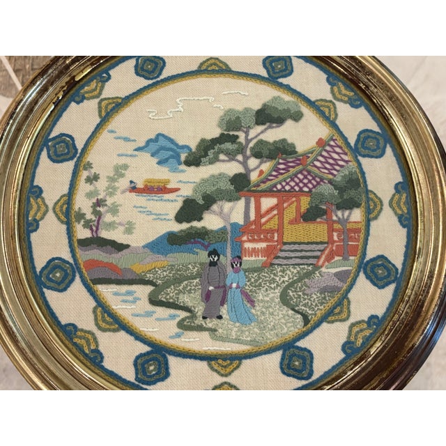 Vintage Elsa Williams "Chinese Plate" Chinoiserie Crewel Embroidery in Giltwood Frame For Sale - Image 15 of 16