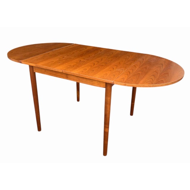 Vintage Danish Modern Teak Dining Table With Carved Tapered Legs For Sale - Image 4 of 18