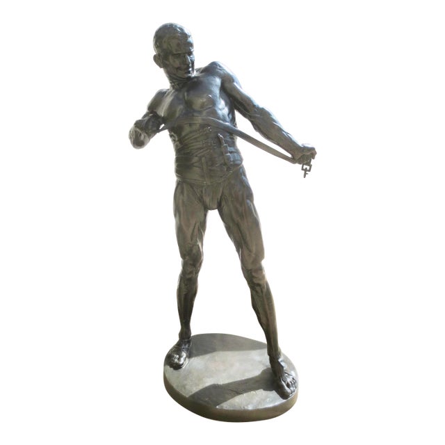Massive Bronze Gladiator by Baucke Sculpture Signed and Dated 1910 36" Tall For Sale