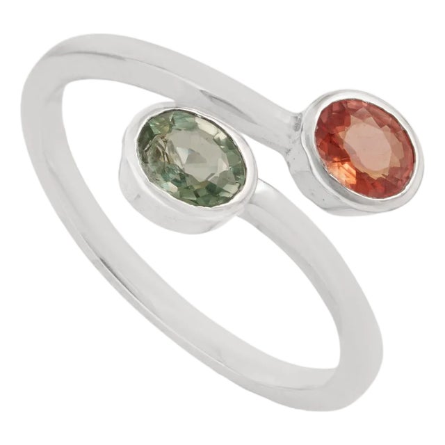 14k Gold Modern Toi Et Moi Natural Multi Sapphire Open Bypass Ring Size 9 For Sale
