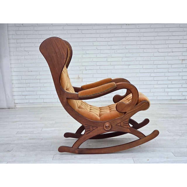 Vintage Scandinavian Rocking Chair in Velour and Dark Beech, 1960s For Sale - Image 9 of 18