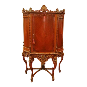 French Kingwood Carved Blind Door China Cabinet Circa 1920's