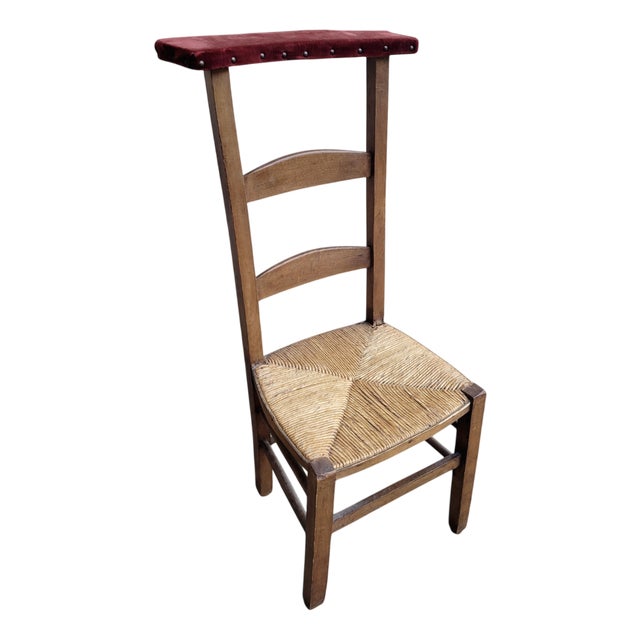 Mid-Century Dutch Prie-Dieu Praying Chair in Wood with Rush Seat, 1960s-1970s For Sale