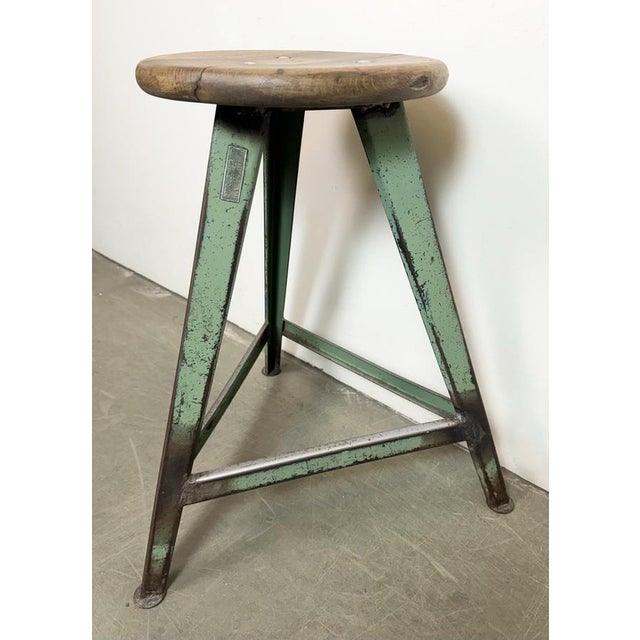 Industrial Green Workshop Stool, 1960s For Sale - Image 10 of 17