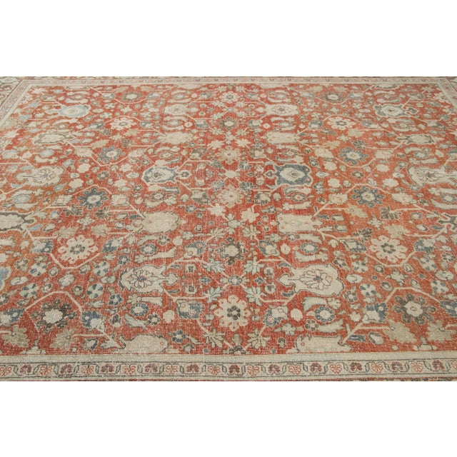 Textile Red Antique Mahal Handmade Wool Rug For Sale - Image 7 of 9