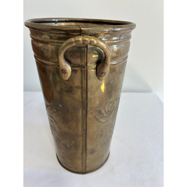 Mid 20th Century Vintage Embossed Grapevine Solid Brass Vase With Handles For Sale - Image 5 of 10