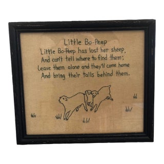 Mid 20th Century Hand-Stitched Little Bo Peep Nursery Rhyme in Frame For Sale
