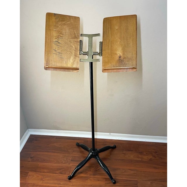 19C Wood & Cast Iron Lectern Music Stand Book Holder. The wood leaves can be opened and closed (10, 11) by pressing the...