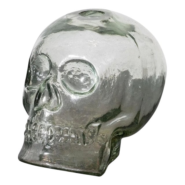 Clear glass sculptural skull vase For Sale
