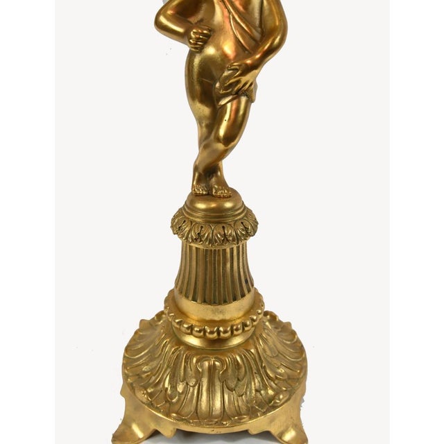 Gilt Bronze Candelabras Figural Cherub Ormolu, Set of 2 For Sale - Image 12 of 16
