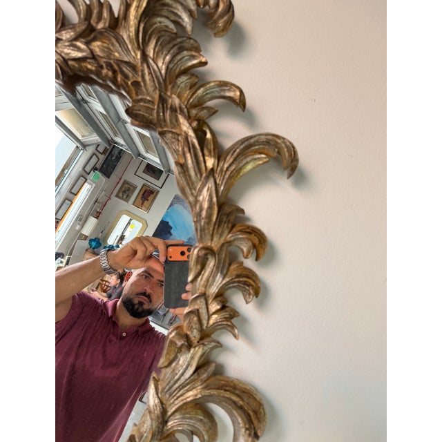 1960s Italian Hollywood Regency Gilt Carved Wood Wall Mirror For Sale In Miami - Image 6 of 12
