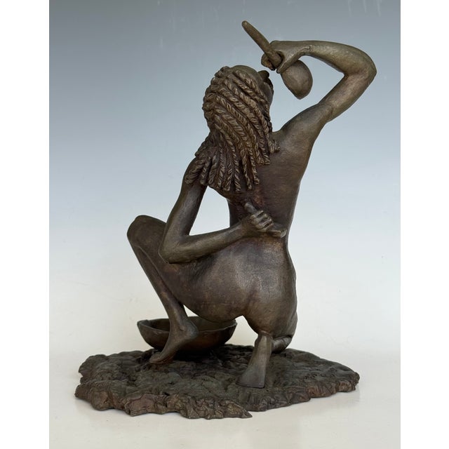 Signed Issa K. Diop 1977 Nude African Woman Bronze Sculpture For Sale - Image 9 of 18