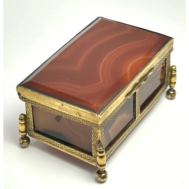 Small Antique Red Agate & Ormolu Box, Having A Molded Edge Agate Top Encased In An Ormolu Frame, Opening To Conforming...