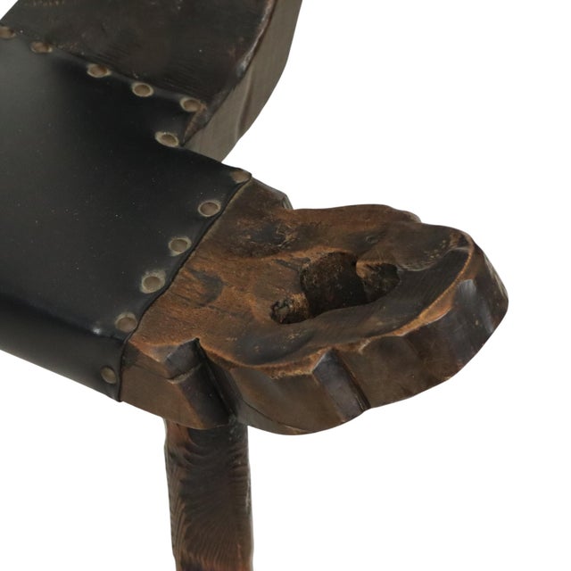 Mid-Century Brutalist Tripod Chair in Pine and Faux Leather, Spain For Sale - Image 14 of 15
