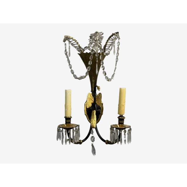 1930s Neoclassical Style, Swan Sconces, Gilt Metal, Crystal, France - a Pair For Sale In New York - Image 6 of 11