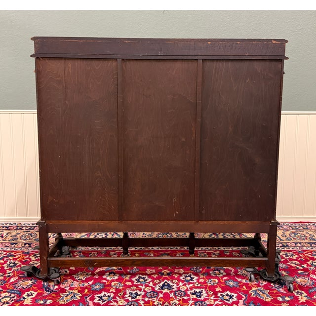 Antique English Jacobean Bookcase Bookshelf Cabinet Triple Glass Door Oak C1930s For Sale - Image 18 of 18
