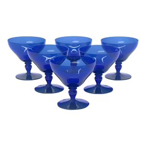 Vintage Stemmed Cobalt Cocktail Glasses - Set of 6