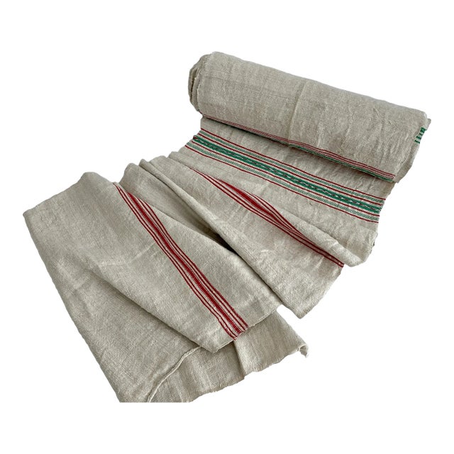 Vintage French Linen Hand Loomed Textile 15.3 Yds For Sale
