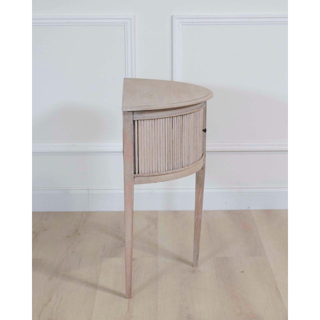 Dutch 20th Century Bleached Oak Demi-Lune Console Table with Tambour Door For Sale - Image 9 of 9