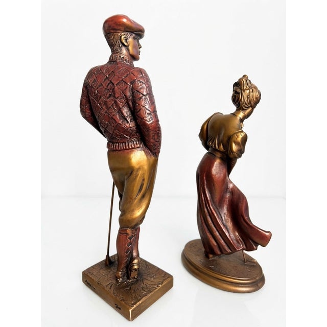 Hollywood Regency Vintage 1989 Austin Productions Gentleman & Lady Golfers – Pair of Sculptures For Sale - Image 3 of 9