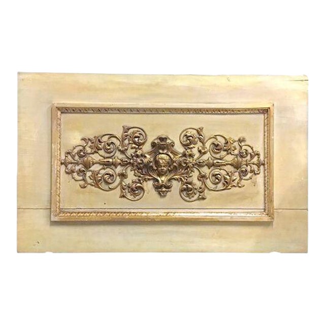Antique Brass & Wood Cherub-Acanthus Leaf Plaque For Sale