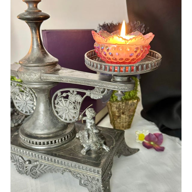 American Antique Pairpoint Silver Plated Sweet Meat Serving Centerpiece With Glass Dishes - 3 Pc Set For Sale - Image 3 of 9