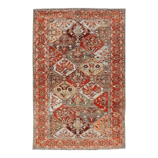 Antique Persian Bakhitari Colorful Rug in All-Over Diamond Garden Design For Sale