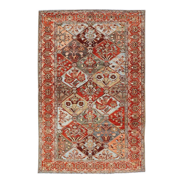 Antique Persian Bakhitari Colorful Rug in All-Over Diamond Garden Design For Sale