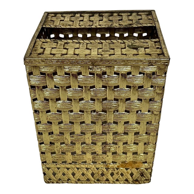 1970s Hollywood Regency Style Basketweave Tissue Box Cover For Sale