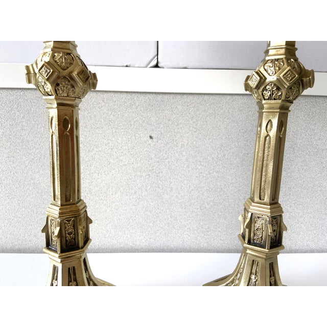 Antique Neo-Gothic Gilt Bronze Candlesticks, Set of 2 For Sale - Image 13 of 14