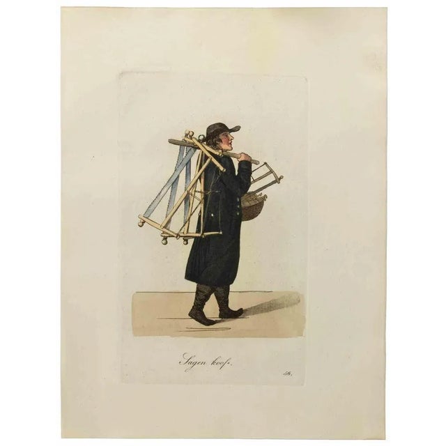 Hand-colored etching by Christoph Suhr in 1808. Belongs to the series "Der Ausruf in Hamburg dargestellt in einhundert und...